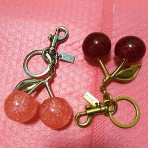 Coach Glitter Cherry big Keychain Pink